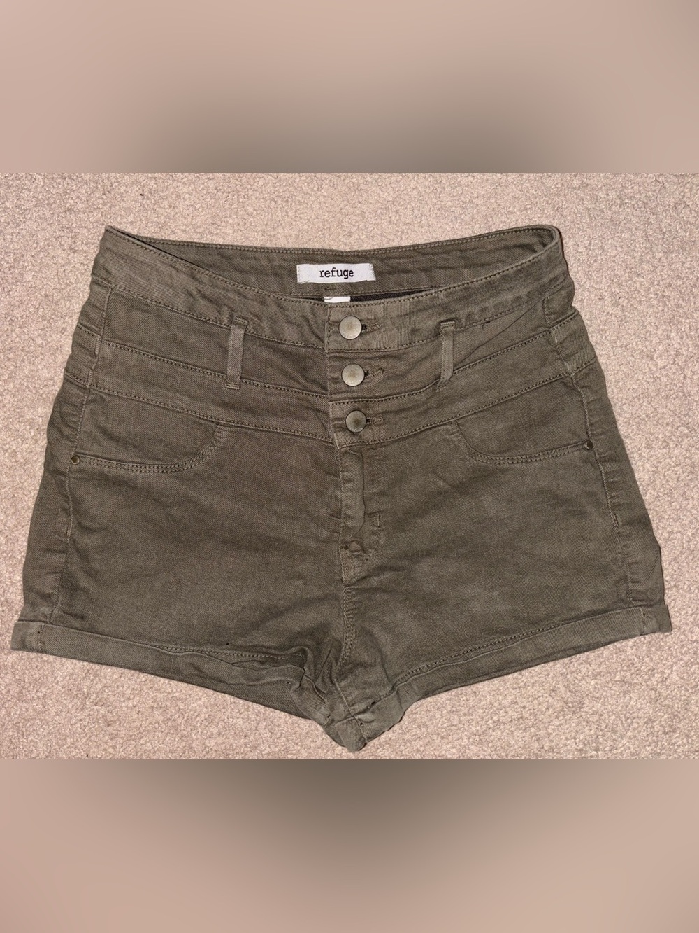 refuge Olive Green High Waist Button-Front Women's Shorts